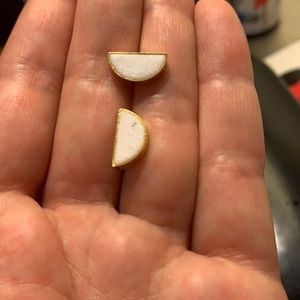 Sparkly white half moon stud earrings